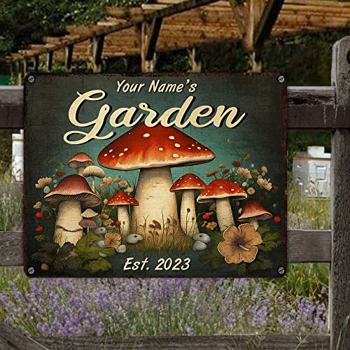 Wodoro Custom Mushroom Garden Metal Sign 11.8X15.7 Inches, She Shed Wall Plaque, Personalized Gifts For Her, Florist, Flower Lover Gardeners, Spring Flower Farm Fresh Yard Decorations Outdoors (01) #TOP7
