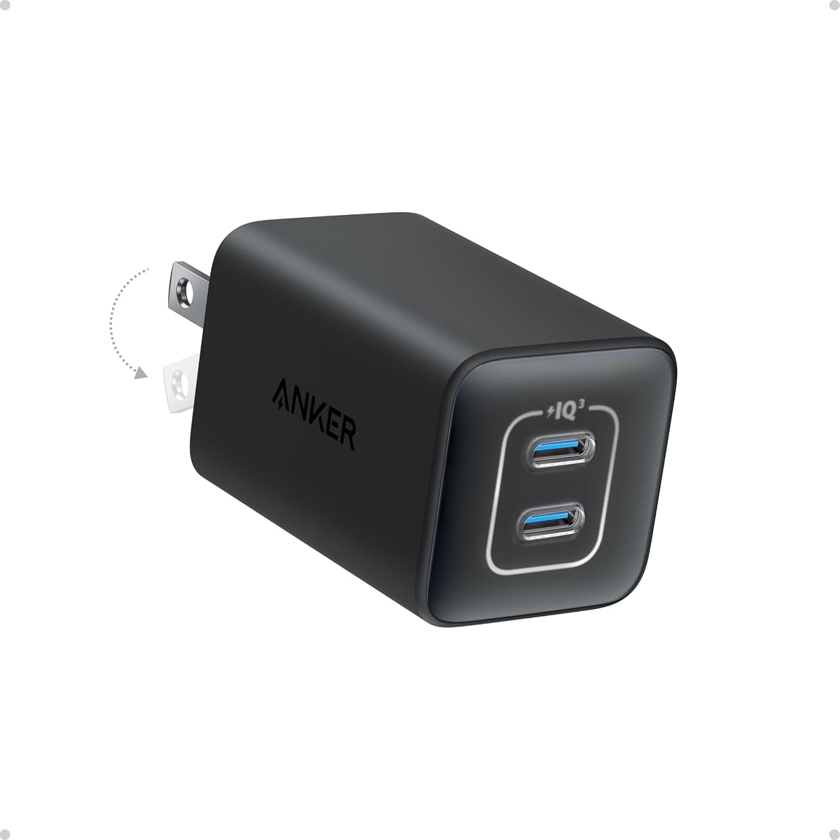 Cargador de teléfono nano, cargador rápido GaN de 2 puertos USB C de 47 W máximo | Cargador USB C compacto y plegable para iPhone 17/17 Pro Max/16 Series, accesorios compatibles con Galaxy, Pixel y MagSafe (negro)