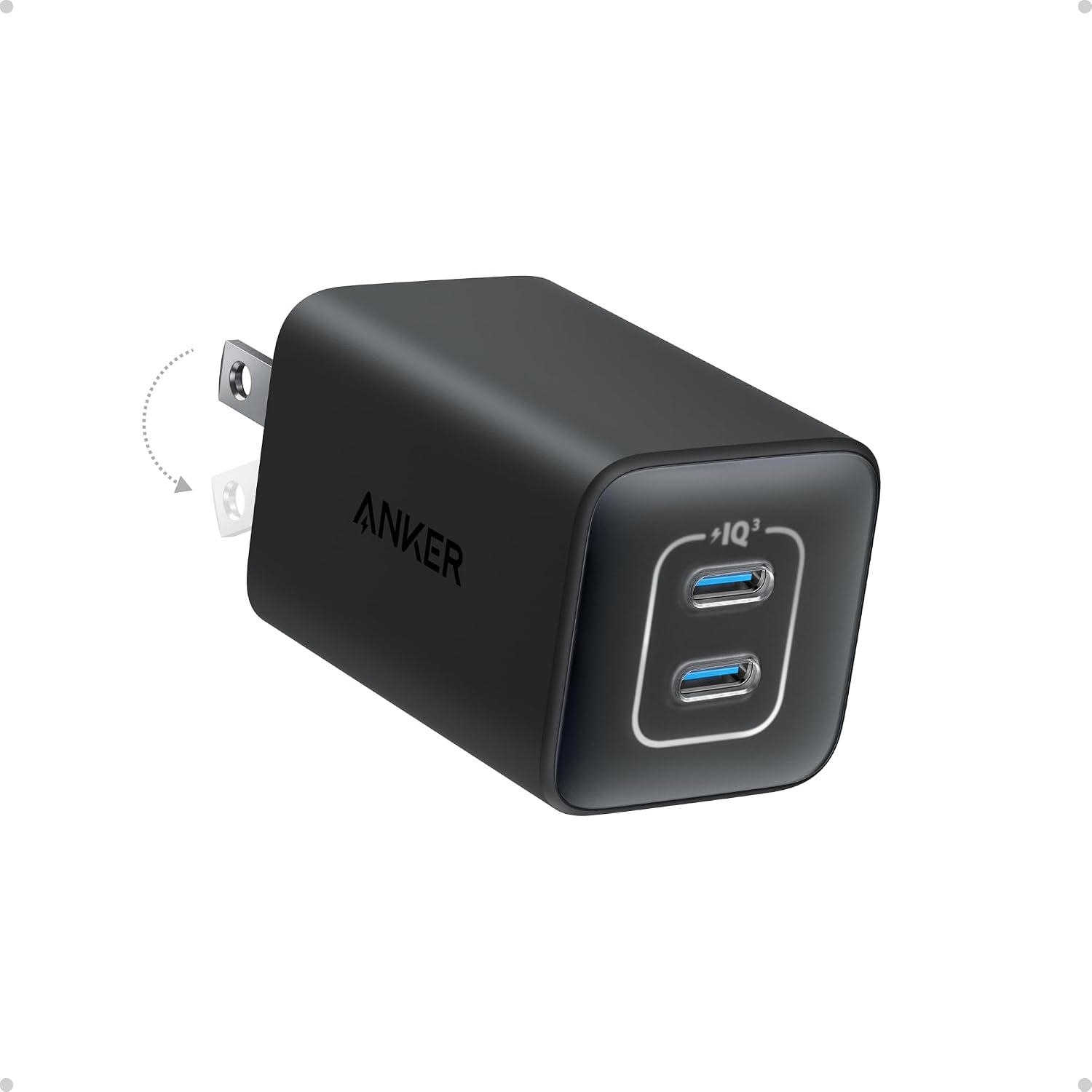 Nano Phone Charger,47W Max 2-Port GaN Fast Charger USB C | Compact Foldable USB C Charger for iPhone 17/17 Pro Max/16 Series, Galaxy, Pixel, and MagSafe Compatible Accessories (Black)