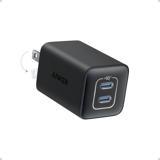 Anker Nano Charger, 47W 2 Port Compact Foldable GaN USB C Charger for iPhone 17/16/15, Galaxy, Pixel, Compatible with MagSafe (Black)