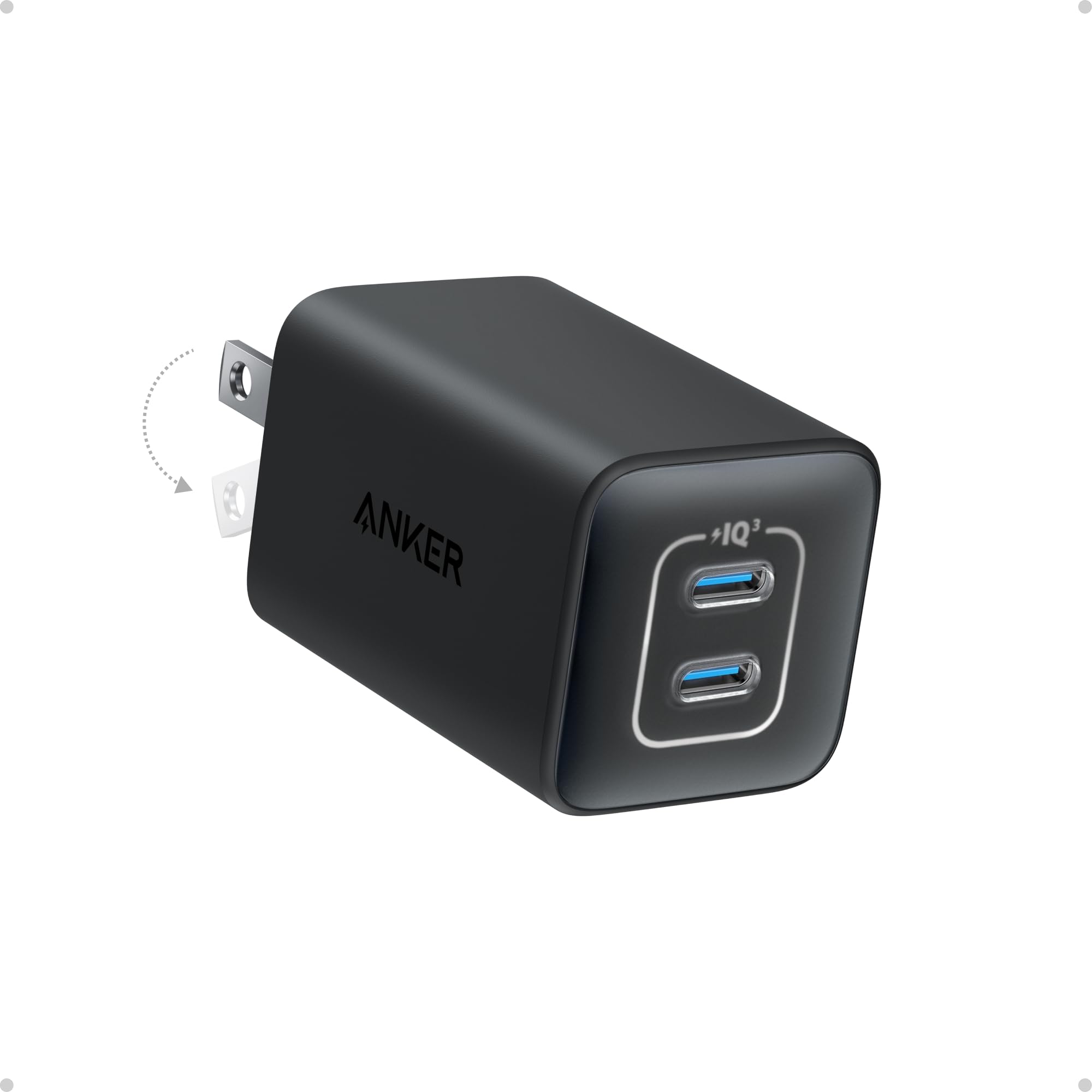 AnkerNano 47W USB C Charger, 2 Port Compact Foldable GaN Charger for iPhone 17 / 16, Galaxy, Pixel, Compatible with MagSafe (Black)ClimatePartner certified
