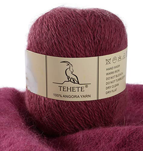 TEHETE 100% Angorawolle Garn zum Stricken, Häkelgarn 38 Farben 325 Merter 50g 2-fädig je Knäuel,weich und leicht,Weinrot,871