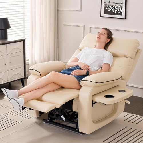 Dual Motor Power Lift Recliner Chair for Adult & Elderly, Infinite Position Lay Flat Lift Chair with Heat & Massage, Cup Holder, Lumbar Pillow, Wireless Charger, USB Ports, Leather (Beige) - Image 7
