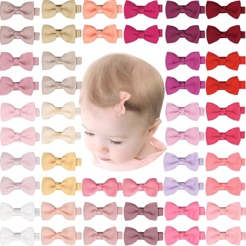 Image of CELLOT Baby Girls Fully Lined Hair Bows Hair Pins, 2' Hair Bows, 50 Pieces/25 Pairs - Infants, Toddlers, Kids Hair Accessories in Pairs - Pink Bow Alligator Hair Clips