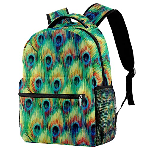 Sac à dos de voyage vert motif paon avec poches de rangement
