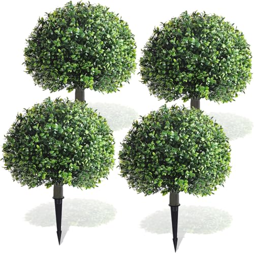 Yunlly 4 Pack 18" Artificial Boxwood Ball Bush Topiary Trees