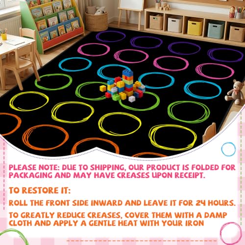 7.6x12 ft Large Boho Checkered Classroom Rug Colorful Checkered Educational Area Mat Boho Rainbow Play Carpet Back to School Learning Mat for Preschool Playroom Nursery Kindergarten School Decor,Color - Image 5