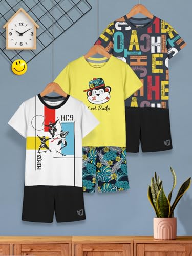 Image of HELLCAT Boys Dress Clothing Set Combo with Tshirts & Shorts - Pack 3