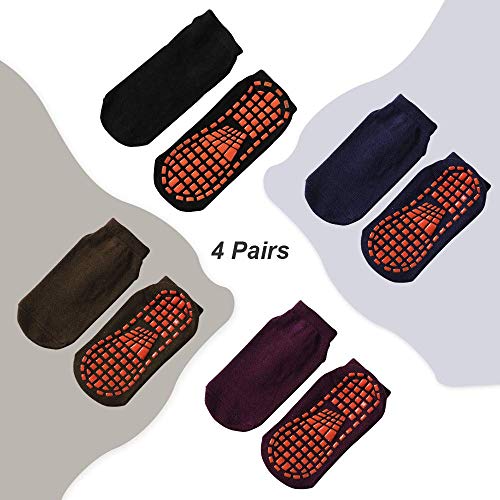 Non-slip Indoor Trampoline Socks ,Sticky Grip floor Anti-Skid Socks Yoga Rubber Bottom Breathable Cotton Socks 4Pairs