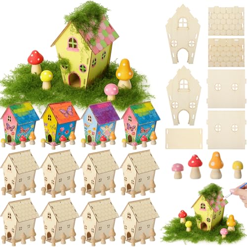 DoubleFill 12 Sets Wooden Fairy House Craft Kit for...