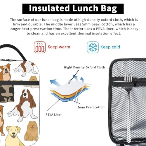 verschiedene Arten von kleinen, mittelgroßen und großen Mischlingshunden, isolierte Lunchtasche für Männer und Frauen, große, tragbare, wasserdichte und wiederverwendbare Thermo-Lunchbox mit Taschen f