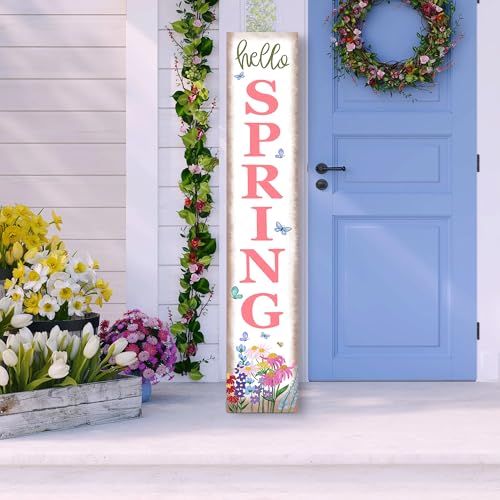 Hello Spring Porch Sign Watercolor Flowers Front Door Hanging Decorations Indoor Outdoor...