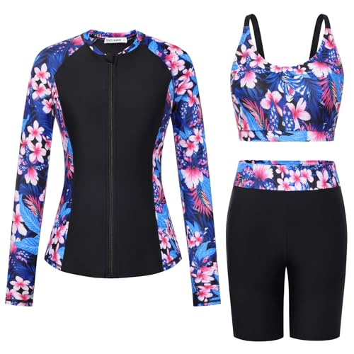 Traje de baño de manga larga completo de 3 piezas para natación y surf femenino
