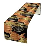 Chemin de table grue japonaise, style asiatique de luxe, lignes orientales, art abstrait, géométrie, vague dorée, éléments traditionnels, pour cuisine, maison, fête, dîner, 33 x 152,4 cm
