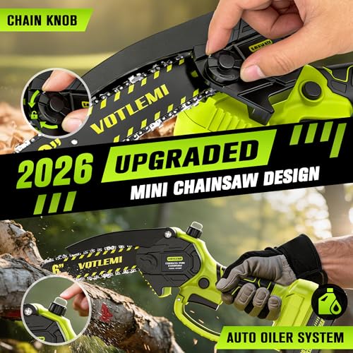 VOTLEMI Mini Chainsaw Cordless, 6 Inch Electric Chainsaw with 2000MAH Battery, 1000W Handheld Battery Powered Chain Saw with Auto Oiler, Gifts for Wood Cutting/Tree Trimming — view 6