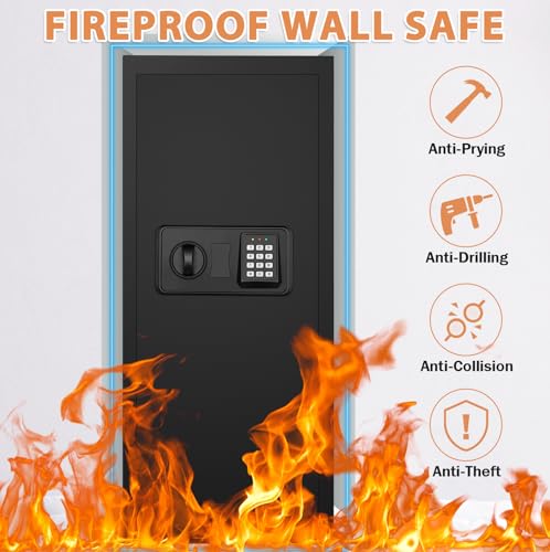Image of Black 37.4 inch Tall Wall Safe Between Studs with Combo Lock & Removable Shelf