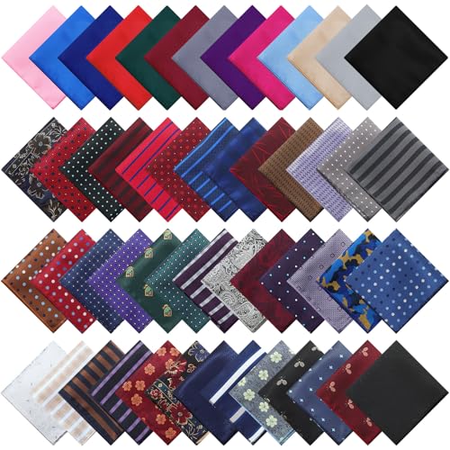 Image of 52 Pcs Pocket Squares for Men Soft Silk Handkerchiefs for Suit Accessories Wedding Business Banquet 9.06 x 9.06'', 52 Styles