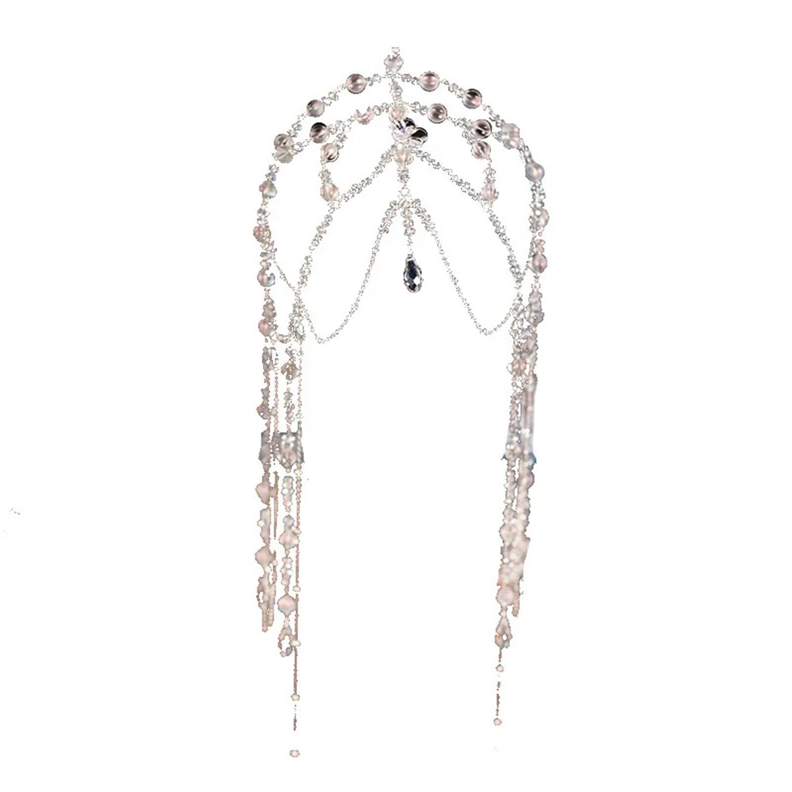 Diadema con cuentas for novia, cadena frontal de cristal for la cabeza | Accesorios for el cabello de boda elegantes for mujeres