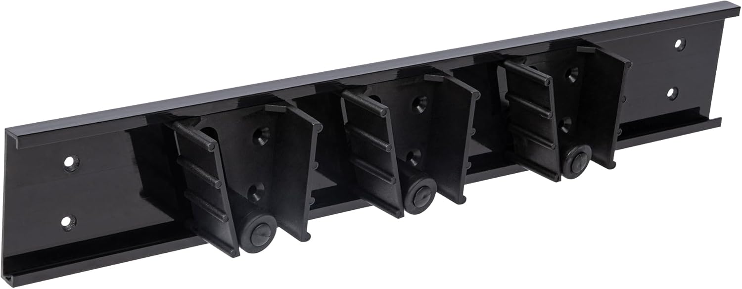 Restaurantware 17.7 Inch Snap-In Design Mop Holder, Black Plastic, 3 Customizable Slots, Screws Included