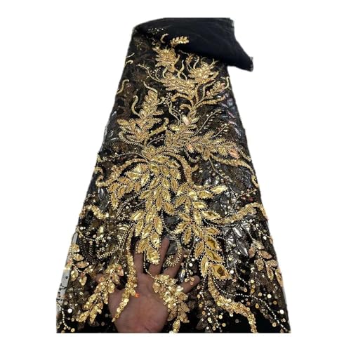 Tissu à paillettes florales de 5 yards avec perles superposées pour robe de mariée haut de gamme