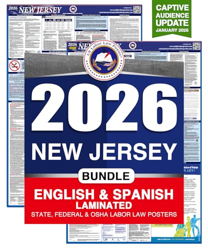 2026 New Jersey NJ All-in-One Workplace Compliance & Labor Law Poster (Federal State & OSHA) English and Spanish Bundle Laminated