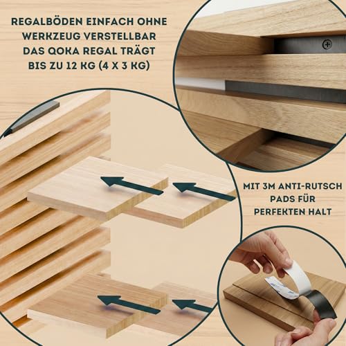 Qoka Crafts Wandregal Holz Hängend - Modulares Bücherregal Set aus Massivholz - Schwebendes Regalbrett für Wohnzimmer, Küche & Bad - Vintage Deko & Pflanzen Ablage