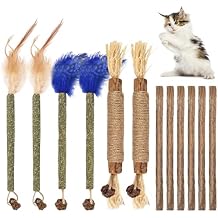 Bissap 12 PCS Silvervine Chew Sticks for Cats, Catnip Chew Sticks Cat Toys for Indoor Cat Kitten Teeth Grinding Interactive Feather Toys for Aggressive Chewers Dental Care