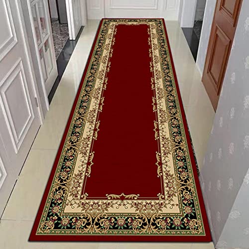 Non-Skid Rubber Backed Kitchen Rugs, Red Modern Floral Low Profile Pile Indoor Area Runner Rugs, Hallway Comfortable Vintage Farmhouse Area Carpet ( Size : 70X200Cm ) #TOP11
