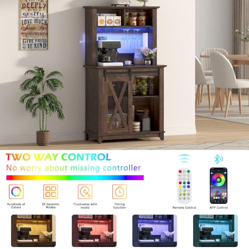 Image of Hlivelood 31.5 inch Wide Farmhouse Coffee Bar Cabinet with LED Light