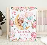 Personalized Cute Bear Baby Blankets for Girls, Baby Gifts for Newborn Girls, Custom Baby Blanket, P