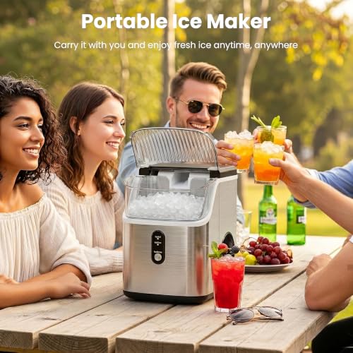Image of Antarctic Star Nugget Ice Makers Countertop with Handle, 35lbs /Day, Portable Sonic Ice Machine with Auto-Cleaning, Basket and Scoop for Home /Kitchen /Office /Camping(Stainless Steel Silver)