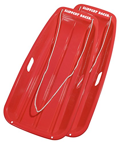 Slippery Racer Downhill Sprinter Flexible Kids Toddler Plastic Cold-Resistant Toboggan Snow Sled with Pull Rope and Handles -35 Inch (RED, 2 Pack)