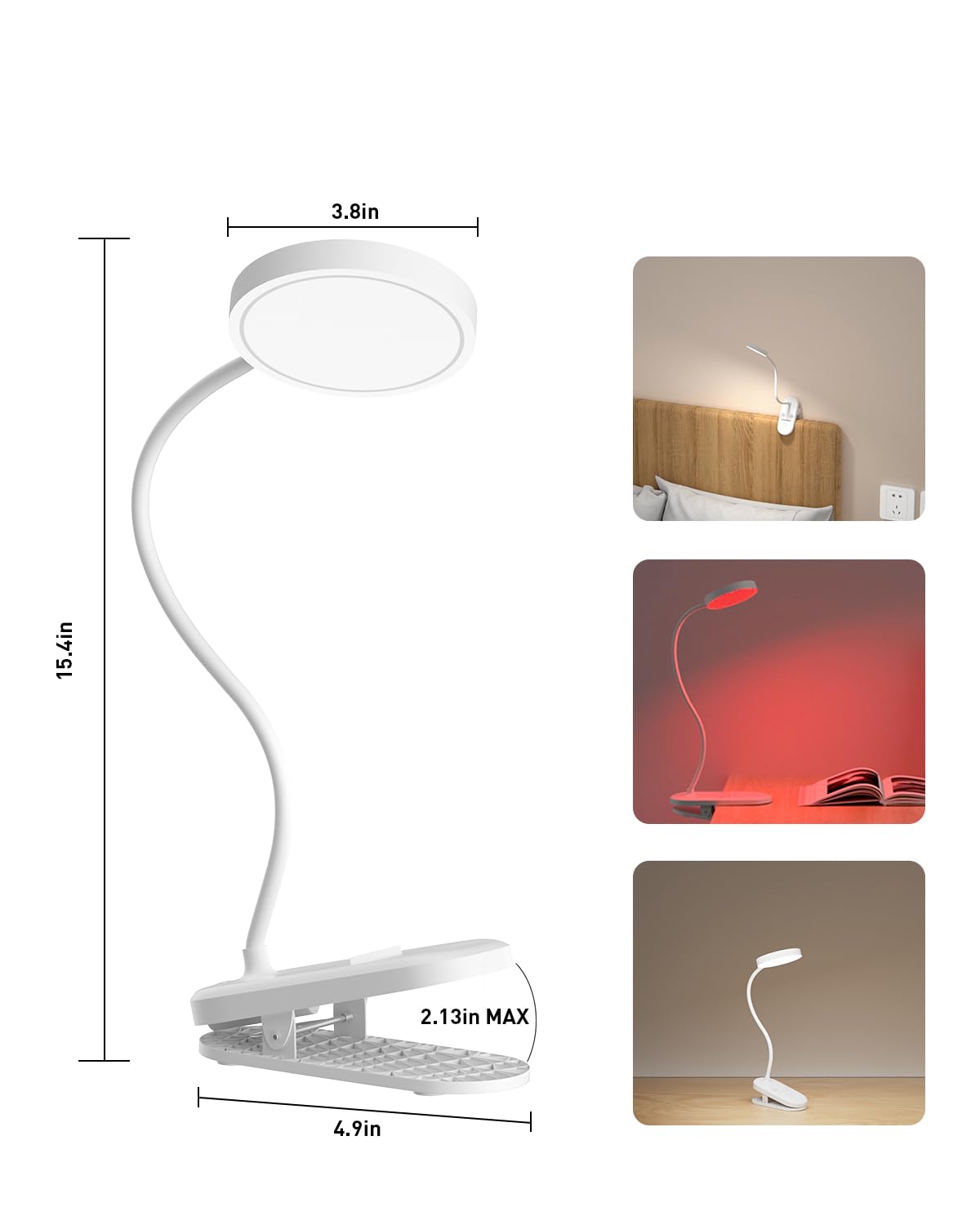 long-stars Lámpara de lectura de luz roja para dormir, luz de libro para leer en la cama con luz nocturna sin azul de 625 nm, 2 modos de color y temporizador, lámpara recargable de 2000 mAh para