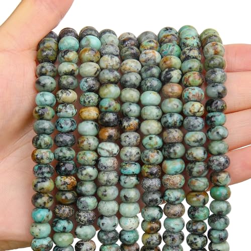 BONNY BOXX 1 Strand Natural 5 * 8mm African Turquoise Rondelle Beads, Natural Abacus Disk Stone Beads Loose Spacer Gemstone for DIY Bracelet Necklace Jewelry Making