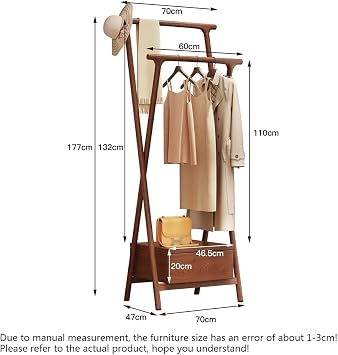 Coat Rack New Chinese Style Solid Wood Clothes Hanger Floor Household Simple Living Room Coat Rack Room Bedside Rack Clothes Rack Tree Hat Hanger Holder