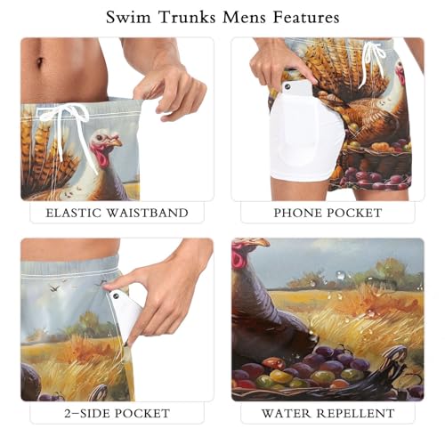 Autumn Turkey Men's Swim Trunks with Liner Quick Dry Beach Shorts Swimwear Bathing Suit S-XXL2