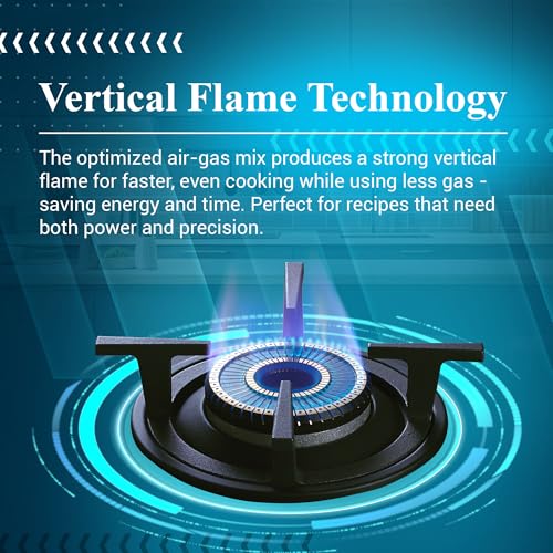 Elica 77cm 3 Burner Gas Stove | High Efficiency Vertical Direct Flame | Matt Finish Toughened Glass | 5 Yr Glass Warranty | MATT ONYX 773 CT VETRO BK - Image 2