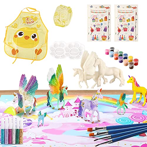 Detontek 42pcs Einhorn Bastelset Kinder, Einhorn Geschenk für Mädchen Malset, Einhorn Spielzeug, Einhorn Malset Mit szenentuch und Schürze für Kinder im Alter von 4 5 6 7 8 Jahren Cover
