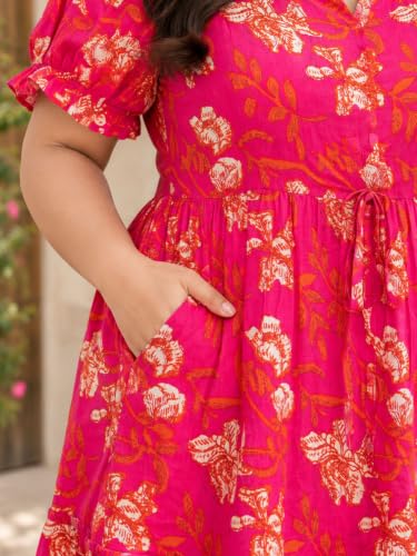 Image of Indietoga Women's Floral Printed Pure Cotton Tiered Maxi Dress (XL to 7XL)