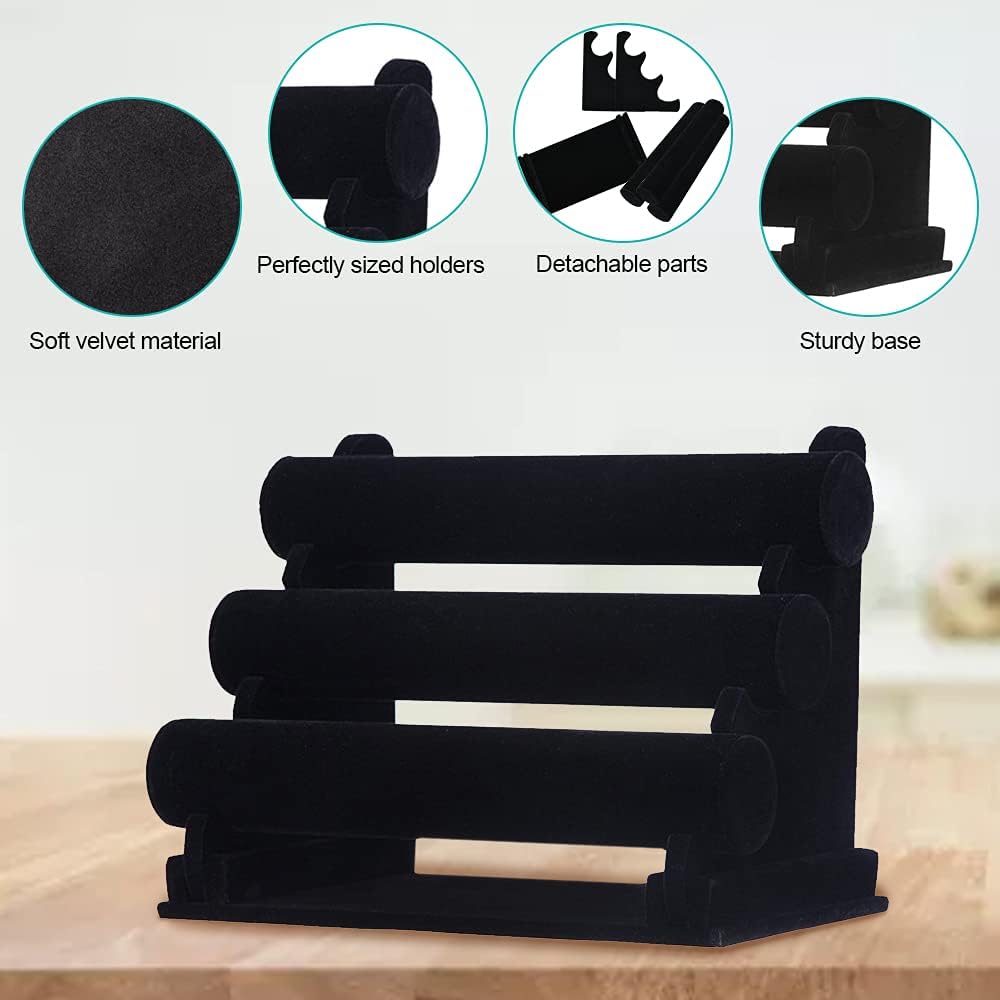 Supporto Bracciali In Velluto Con 3 Ripiani Rimovibili - Espositore Gioielli Elegante Per Donne - Foto 6