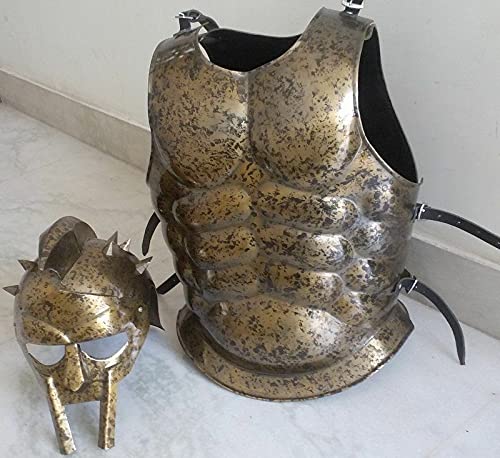 ANTIQUE Armor Breastplate Jacket Gladiator Maximus Spartan Helmet Costume