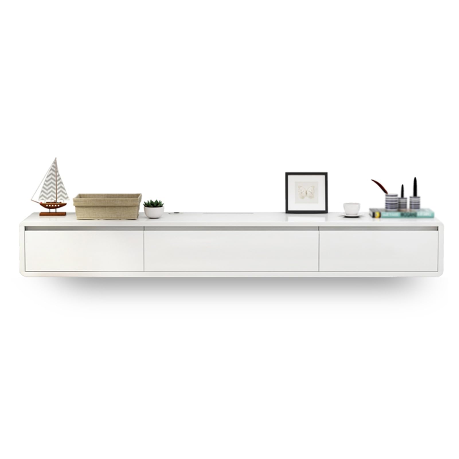 Mobile TV sospeso moderno con 2 cassetti, elegante console multimediale e mobiletto per piccoli appartamenti, perfetto per l'uso sotto la TV