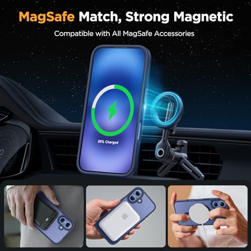 Image of Miracase Magnetic for iPhone 17 Case (Compatible with MagSafe) with Screen Protector Military-Grade Protection, Anti-Fingerprint Translucent Matte Phone Cover for iPhone 17 6.3 inch, Dark Blue