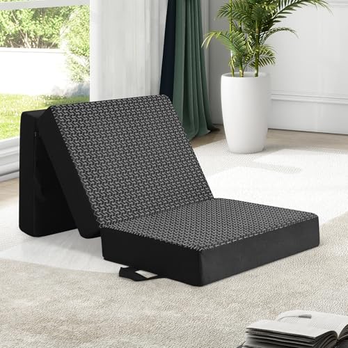 Image of CYMULA Folding Mattress Single Size,6 inch Tri-Fold Floor Mat for Naps,Black