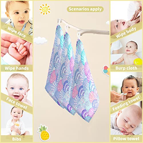 Image of vvfelixl Baby Washcloths Cotton Sea Shell Mermaid Scales Muslin Ocean Soft Face Towel for Newborn Infants Wipes, 11.8 X 11.8 Inch, 3 Pack Pink