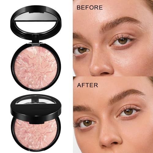 Image of AKARY Baked Powder Foundation, Oil Control Correcting Powder Foundation, Buildable Light to Medium Coverage - Demi-Matte Natural Flawless Finish Smooth Lightweight, 06 Deep