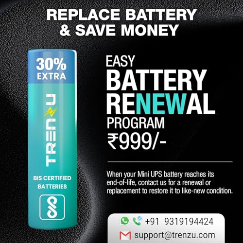 Image of Trenzu 12V Mini UPS for WiFi Router | 10400mAh Battery Backup up to 10 Hours | Supports Airtel WiFi, JioFiber, Router, Modem & CCTV | Replaceable Battery & Surge Protection