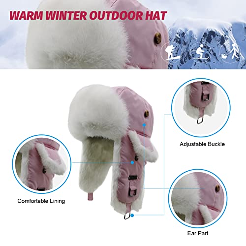 Fur Winter Trapper Hat,100% Rabbit Fur Aviator Ski Trapper Trooper Pilot Hat,Snow Eskimo Hat With Ear Flaps For Men & Women #TOP2