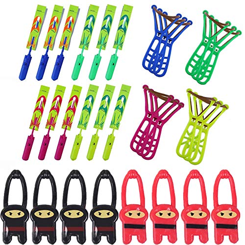 JX 24 Pcs Rocket Helicopters with 8 Pcs Stretchy Flying Man, Slingshot Finger Rockets, Slingshot Helicopters Toys, Birthday Party Favors for Boys and Girls, Stress Relief Fidget Toys for Kids