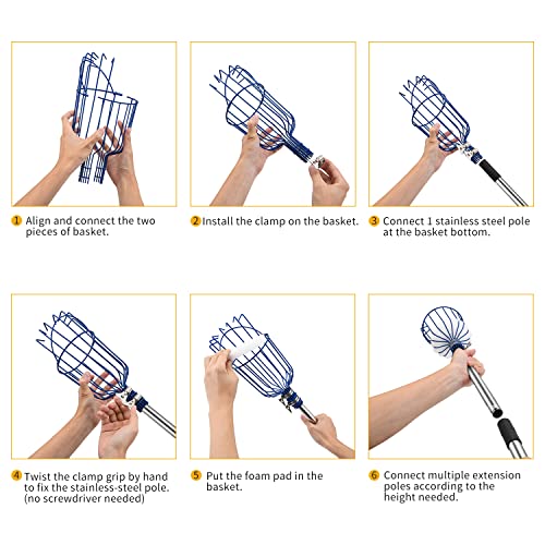 Oak Leaf Fruit Picker, 13 FT Picker Pole with Basket, Length Adjustable Apple Orange Picker Tool Tree Fruit Catcher with Lightweight Stainless Steel Connecting Pole, Foam Pad, 2 Metal Clamp(Upgraded)